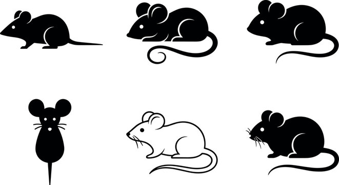 Mouse and rat rodent icon set vector illustration of cute pet mice silhouette and outline for pest control veterinary zoo and wildlife animal logo design