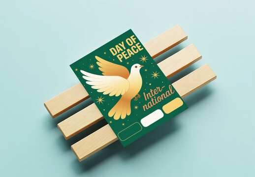Flyer Mockup on Wooden Slats over Pastel Background