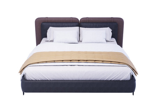 Modern Upholstered Bed with Bedding Isolated on Transparent Background