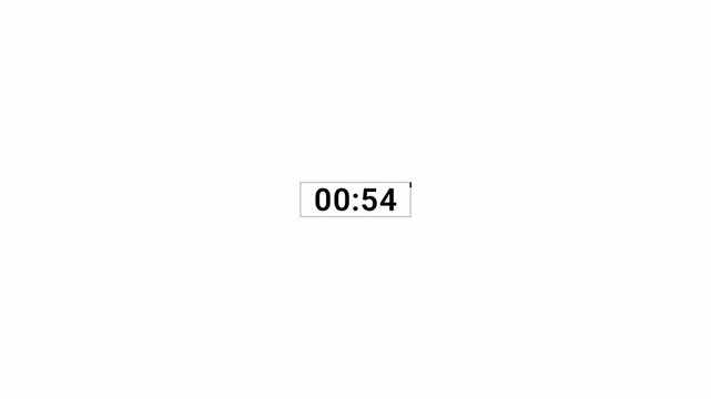 One Minute Countdown Timer Animation from 60 to 0 Seconds, Digital Time Counter,One Minute Countdown Timer from 60 to 0 Seconds, Digital Time Counter Isolated on Transparent Background.v