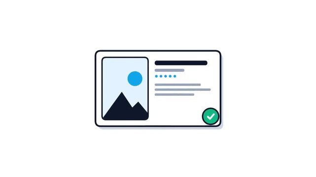Minimalist illustration showing a validated identity card or business profile with a green checkmark indicating approval or verification.