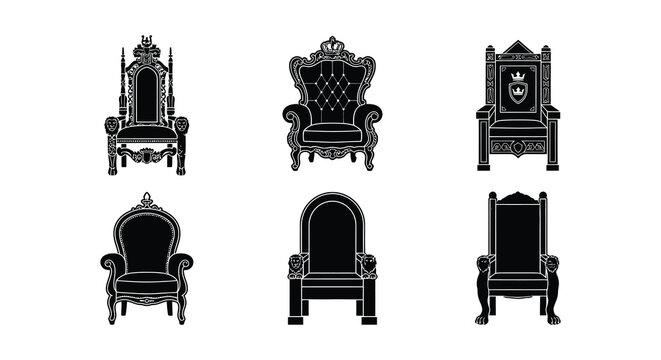 Collection of ornate throne silhouettes against a white background