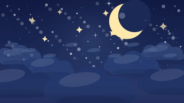 Whimsical Illustration of a Starry Night with Crescent Moon