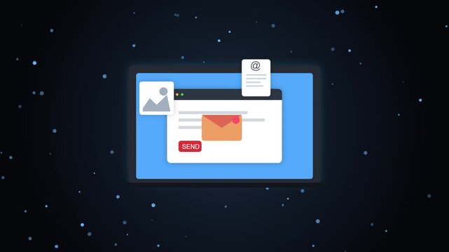 Digital email interface with message icon and send button communication envelope