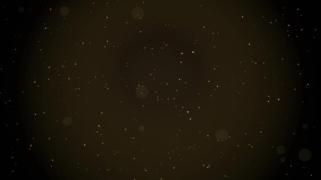 Golden dust particles moving against dark background for elegant cinematic video overlays.