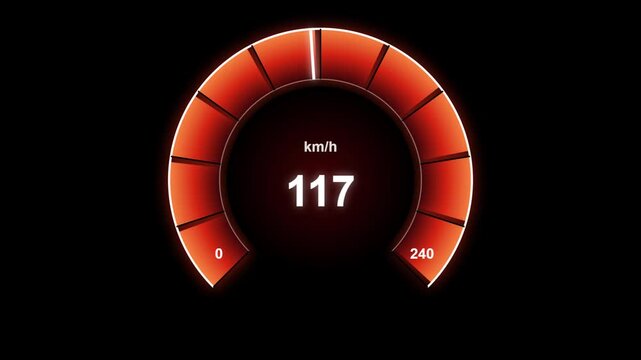 Glowing red digital speedometer gauge displaying speed in kilometers per hour