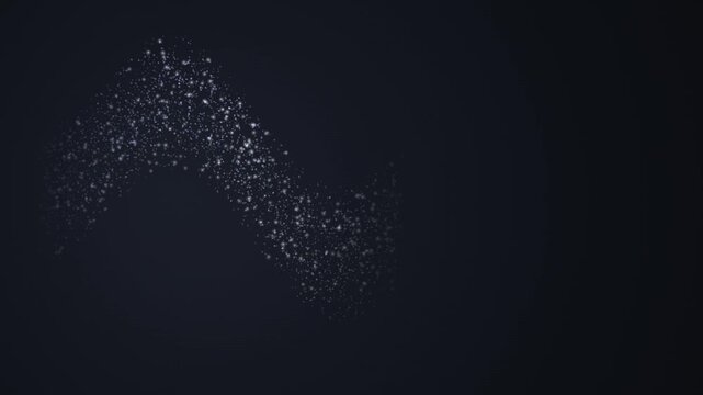 Glittering particle wave flowing on dark background for cinematic motion graphics design.