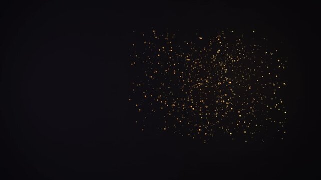 Floating golden particles moving slowly on dark background as luxury abstract motion effect.