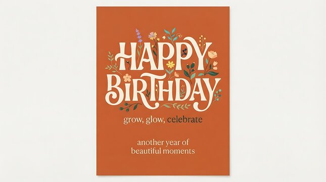 Happy Birthday greeting card design with floral typography on a