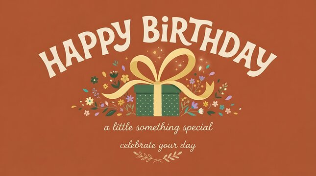 Happy Birthday greeting card design with a floral gift box