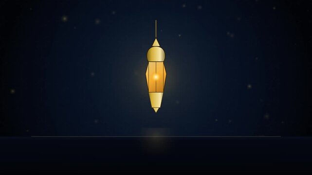Golden ramadan lantern glowing on dark starry background for islamic holiday celebration.