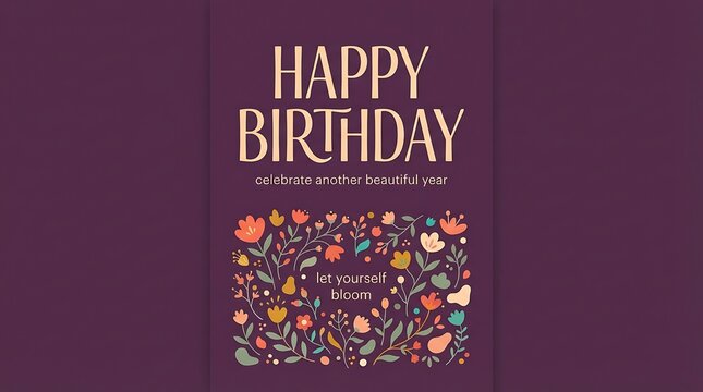 Happy Birthday greeting card design with floral botanical