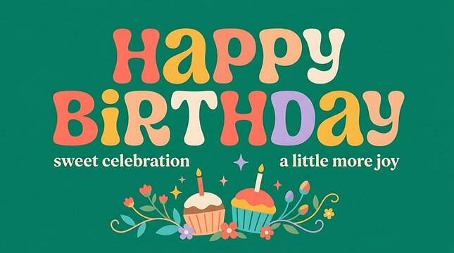 Happy Birthday greeting card design with colorful retro typography