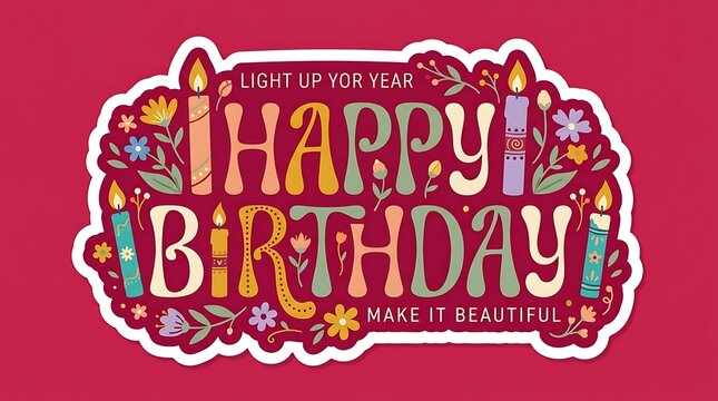 Happy Birthday greeting card design with colorful candles and floral