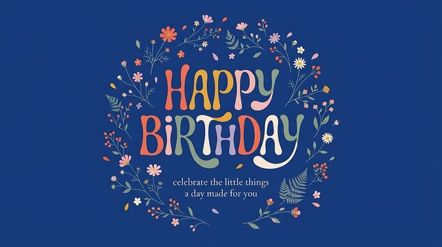 Happy Birthday greeting card design with colorful typography and