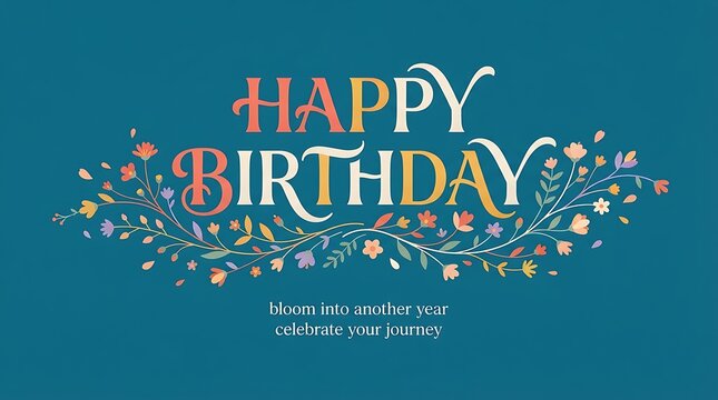 Happy Birthday greeting card design with floral typography and