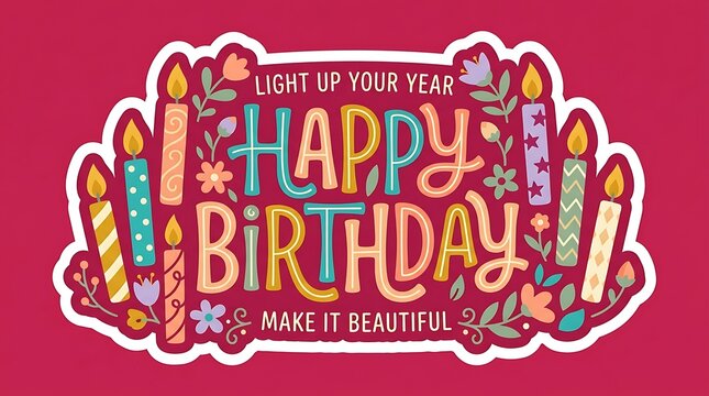 Happy Birthday greeting card design with colorful candles and floral