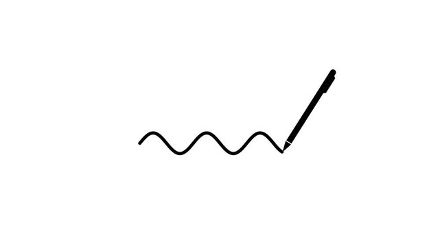 Animated black pen drawing a wavy line on white background
