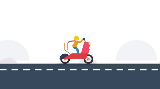 2D Flat Animation of a Courier Riding a Delivery Scooter