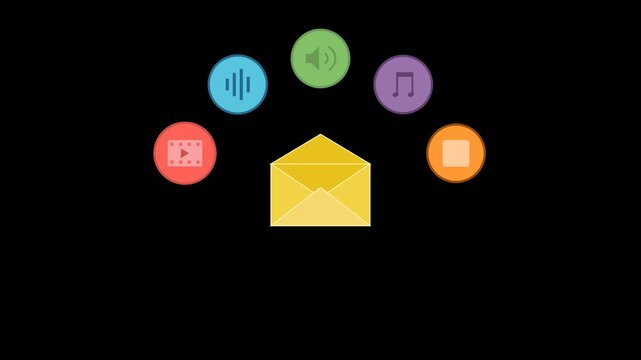 Digital Communication Concept with Multimedia Email Attachments Transparent Background