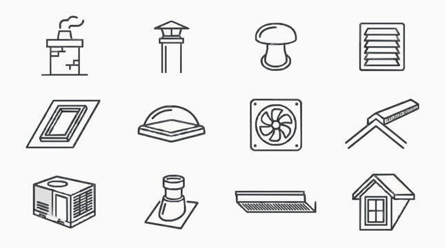 Diverse Set of Architectural Ventilation and Roofing Components Line Icons