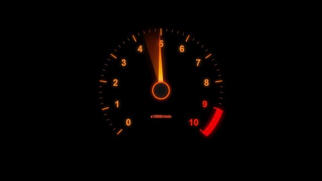 Car tachometer dashboard gauge showing high engine rpm speedometer car
