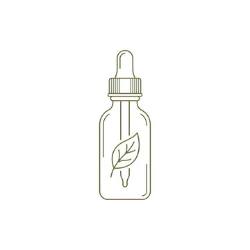Minimalist dropper bottle with leaf illustration