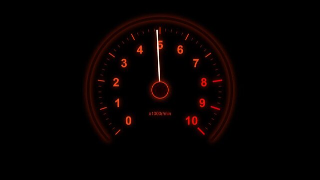 Glowing red car tachometer gauge showing engine revolutions speedometer car