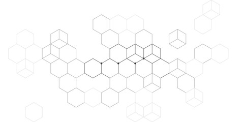 Fototapeta premium Black and white hexagon background featuring fading honeycomb grid. Simple honeycomb arrangement in a clean style. Ready for cover and header design.