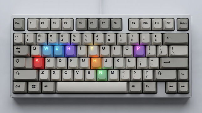 Gaming mechanical keyboard with colorful custom keycaps top view