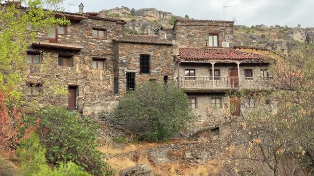 Patones rustic slate stone houses in patones de arriba, madrid