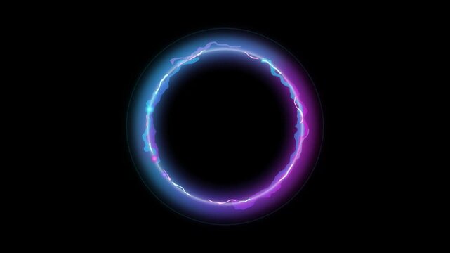 Animated Neon Energy Circle Loop Glowing Electric Portal & Cyberpunk Motion  Black Background