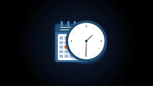 Calendar and clock flat icon animation for time management concept scheduling