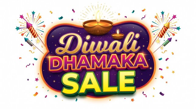 Diwali dhamaka sale festive offer with fireworks and diya, celebrating indian festival of lights with shopping discounts and promotions