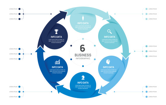 6 option circle business infographic chart template, presentation with icons elements vector illustration.