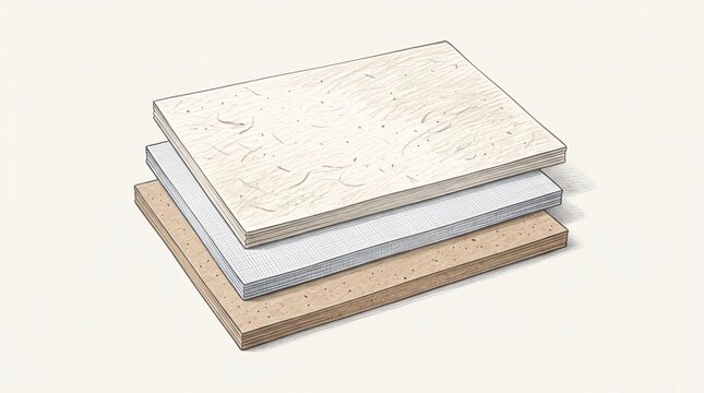 Stacked textured material layers illustration on cream background