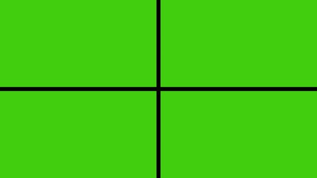 Four Window Frame Grid Transition background. Split Screen 2D Animation on Green Screen