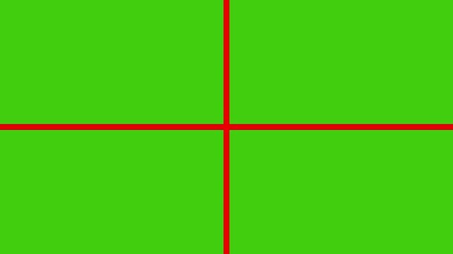 Four Window Frame Grid Transition background. Split Screen 2D Animation on Green Screen