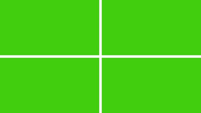Four Window Frame Grid Transition background. Split Screen 2D Animation on Green Screen