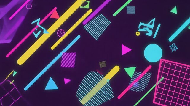 Retro abstract 90s neon geometric background animation
