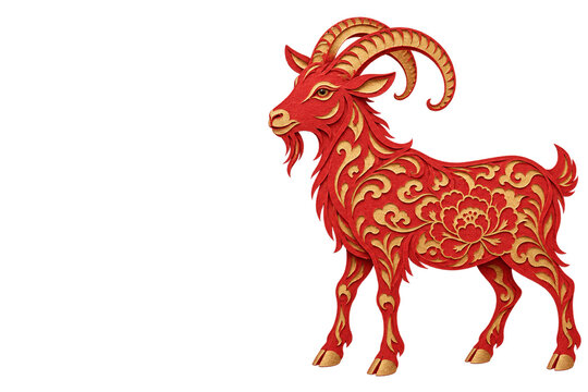 Red paper cut goat for Lunar New Year 2027 on transparent background