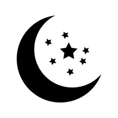 Black and White Moon and Star Vector Illustration with Symbolic Icon Design, Celestial Shape, Religious Motif and Decorative Night Sky Element © MD ANARUL ISLAM