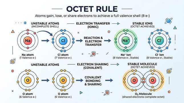 Octet rule explanation ionic and covalent bonding electron transfer sharing
