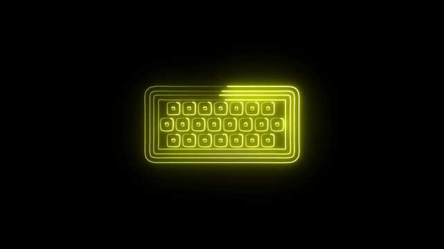Computer Keyboard Keys Icon Animation with Glowing Lines on Black Background
