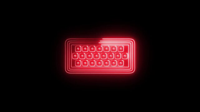 Computer Keyboard Keys Icon Animation with Glowing Lines on Black Background