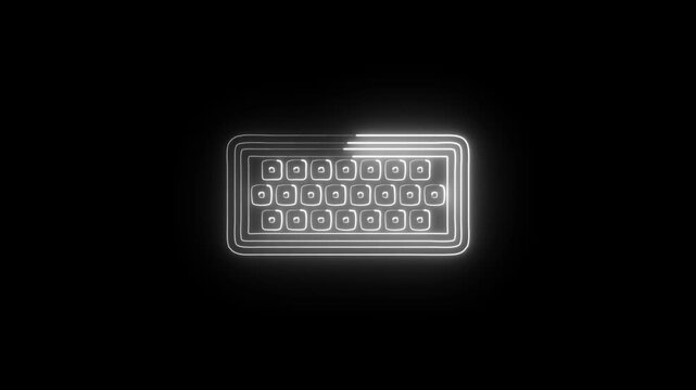 Keyboard Computer Keys Icon Animation with Glowing Lines on Black Background