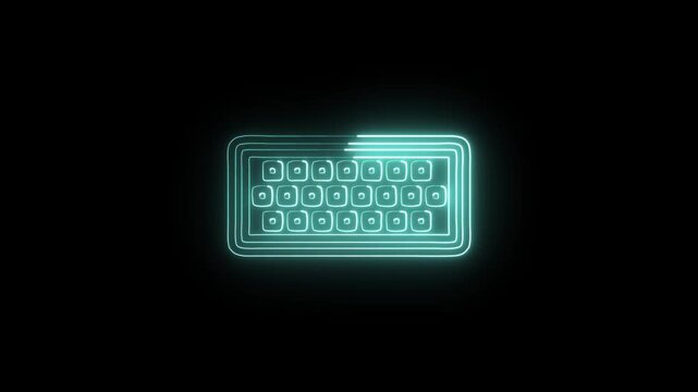 Keyboard Computer Keys Icon Animation with Glowing Lines on Black Background