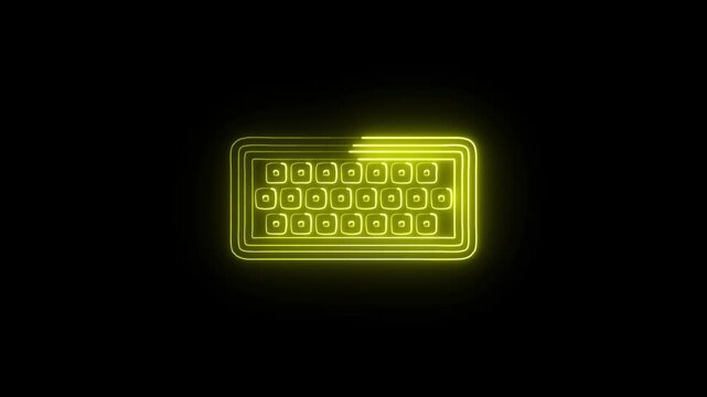Keyboard Computer Keys Icon Animation with Glowing Lines on Black Background