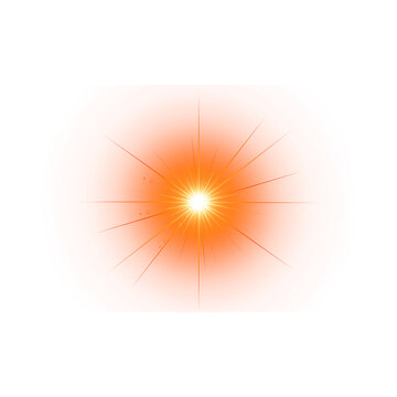 Orange starburst light effect isolated on a transparent background