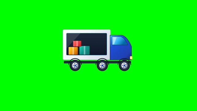 Cartoon Delivery Truck Driving on Green Screen Chroma Key Animation
